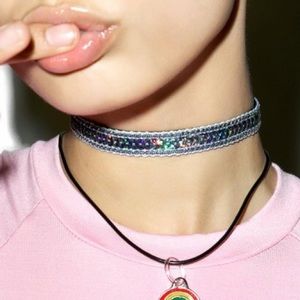 Reversible Holographic Sequin Velvet Choker